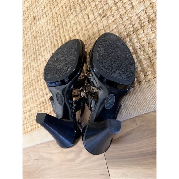 Sofft Black Patent Leather Strappy Platform Sandals Heels Womens 7M - Picture 7 of 9